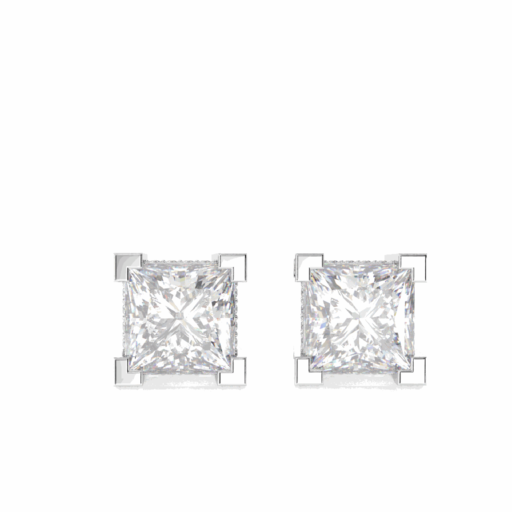 Princess Cut Hidden Halo Stud Earrings   