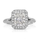 Antique Radiant Halo Split Shank Lab Grown Diamond Engagement Ring 14K White Gold, IGI CERTIFIED