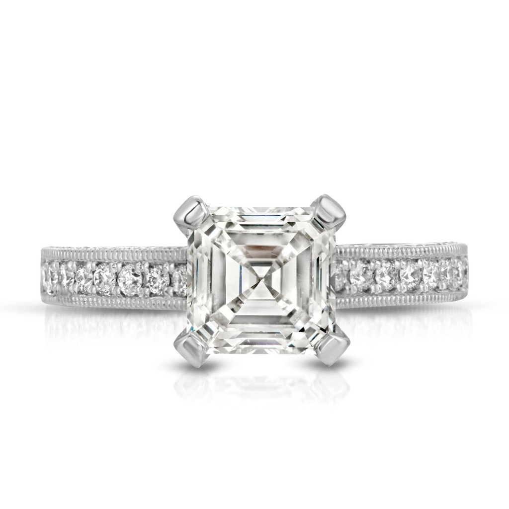 Asscher Lab Grown Diamond Engagement Ring with a Vintage Style Cathedral Shank, 14K White Gold, IGI CERTIFIED