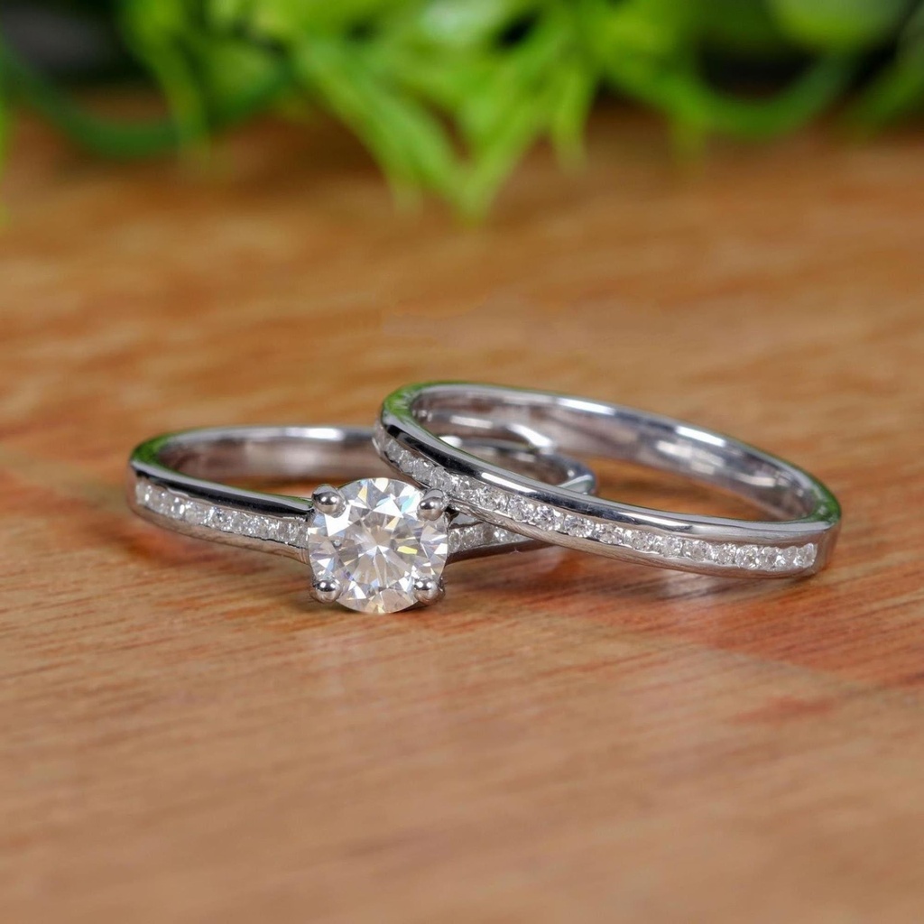 Bridal Set Round Lab Grown Diamond Engagement Ring, Wedding Ring, Fine Jewelry, Perfect Proposal Ring for Her