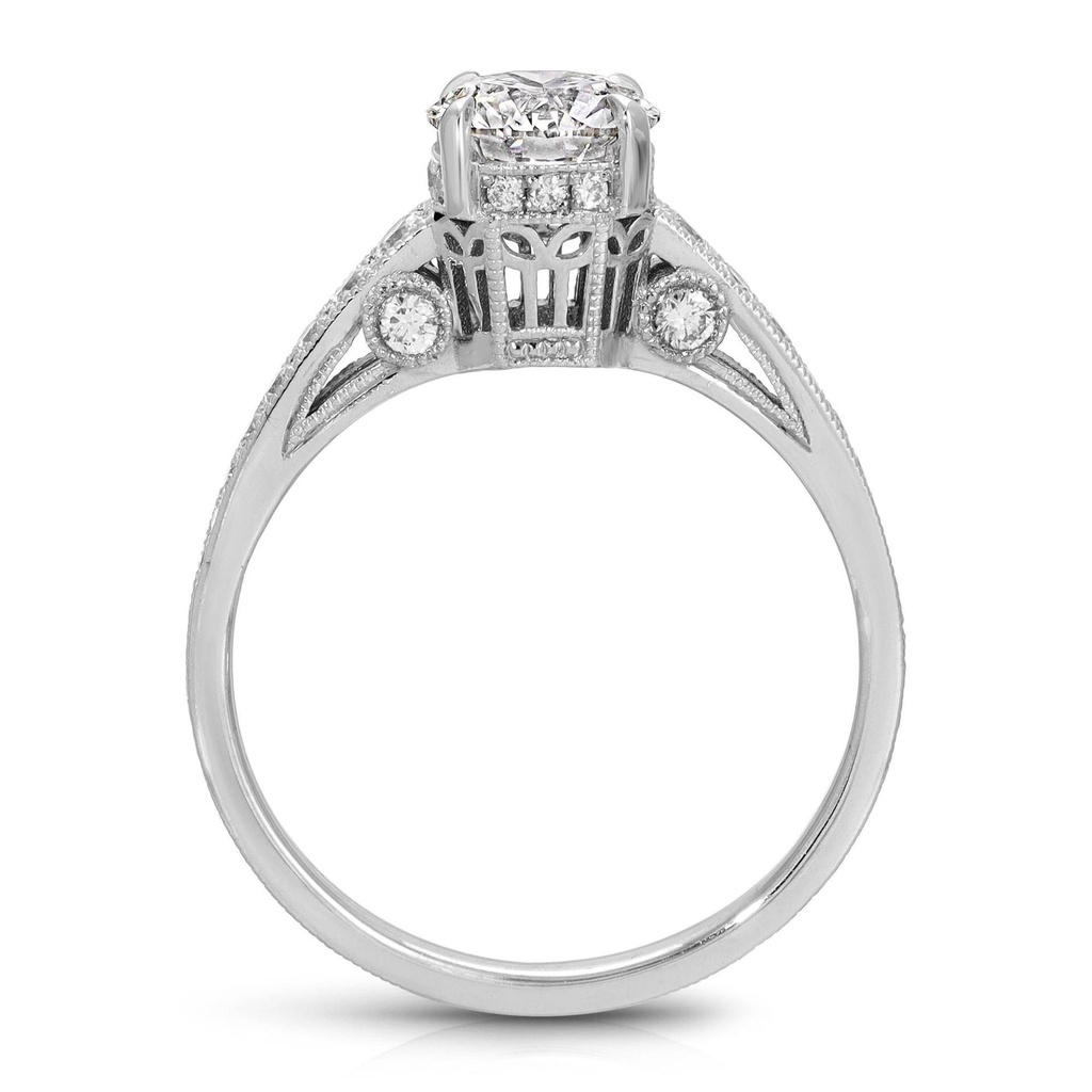 Victorian Lab Grown Diamond Engagement Ring in 14K White Gold with a PavÃ© Cathedral Shank, IGI CERTIFIED