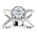 Criss Cross Round Cut White Moissanite In Sterling Silver Ring For Women's Engagement
