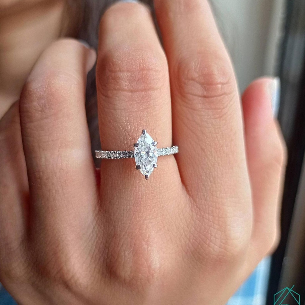  Marquise Engagement Ring | Marquise Colorless Moissanite Ring | Wedding Ring | Solid White Gold Ring | Anniversary Ring | 6 Prongs