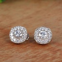  Diamond Halo Round Stone Stud Earring For Women, Wedding Earrings, Bridesmaids Gift, Gift For Her, Minimalist Earrings