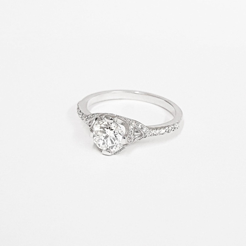 Moissanite and diamond engagement ring handmade in white/rose/yellow gold or platinum antique edwardian inspired mount