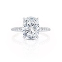 Hidden Halo  White Elongated Cushion And Round Cut Cubic Zirconia In 925 Sterling Silver Ring For Engagement