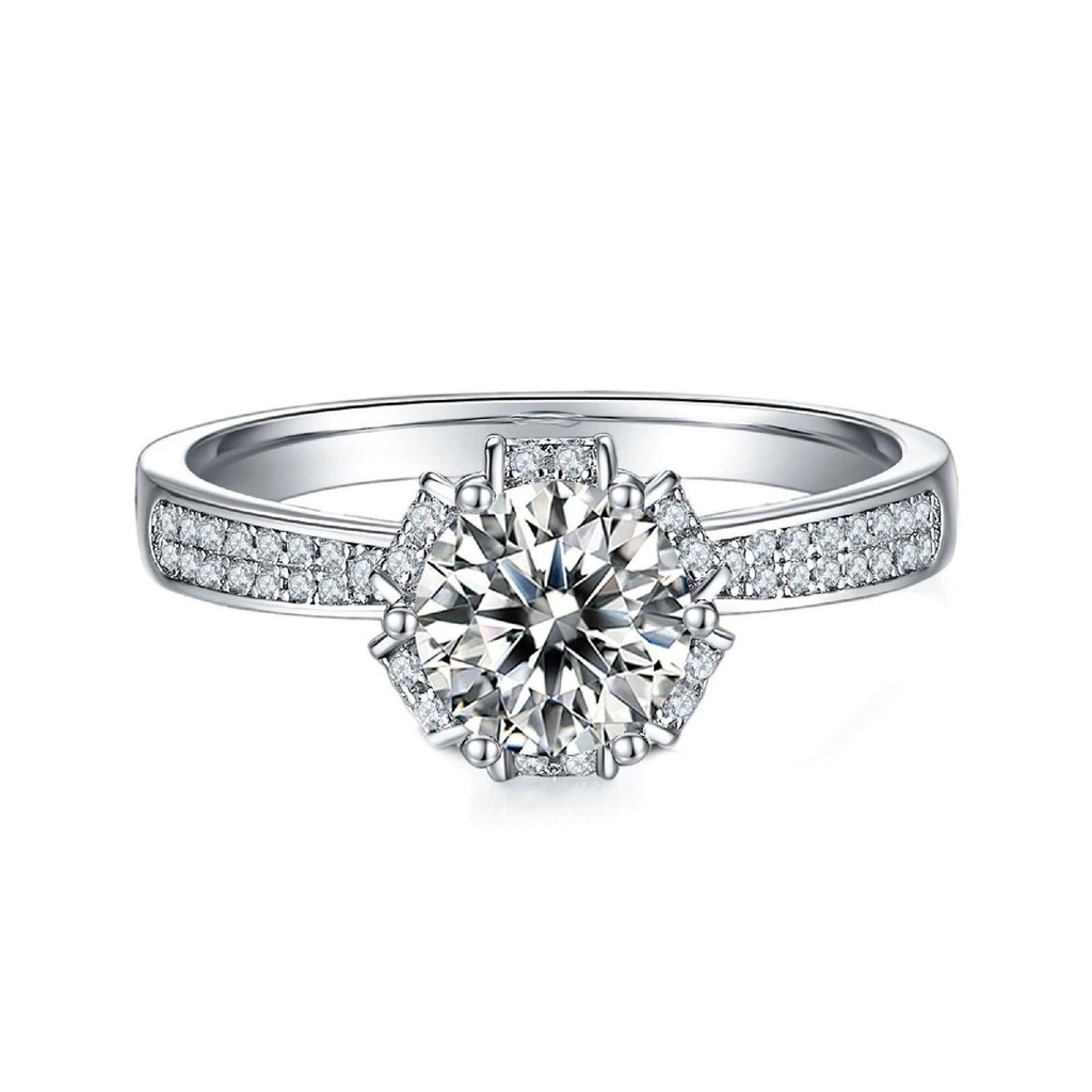 Hidden Halo Brilliant White Round Cut Cubic Zirconia In 925 Sterling Silver Ring For Engagement