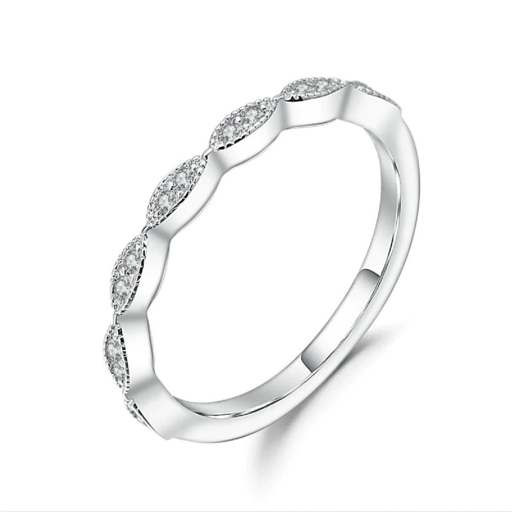 Half Eternity White Round Cut Cubic Zirconia In 925 Sterling Silver Ring For Engagement