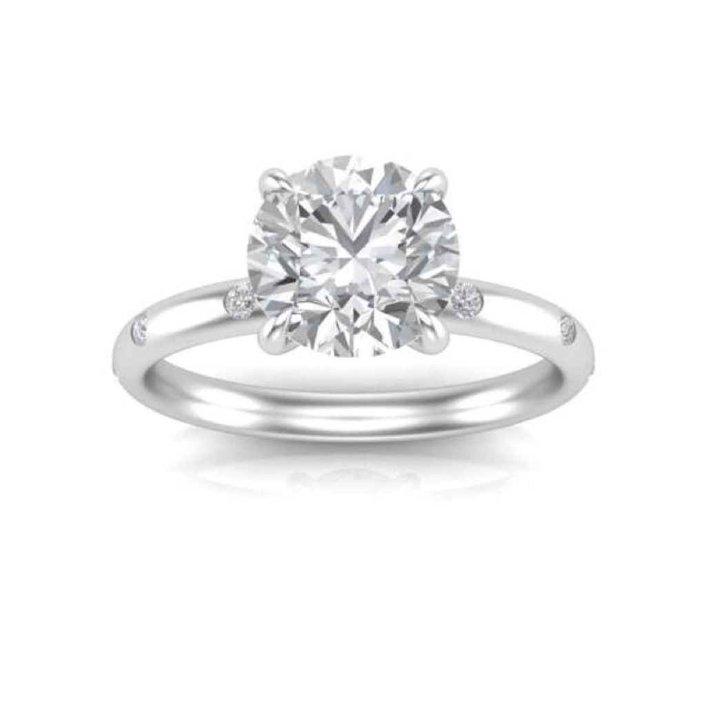 Solitaire With Accents Round Cut White Moissanite In 925 Sterling Silver Ring For Women's Engagement