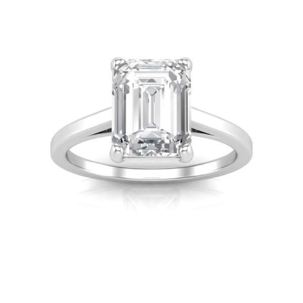 Solitaire Emerald Cut White Moissanite In 925 Sterling Silver Ring For Women's Engagement