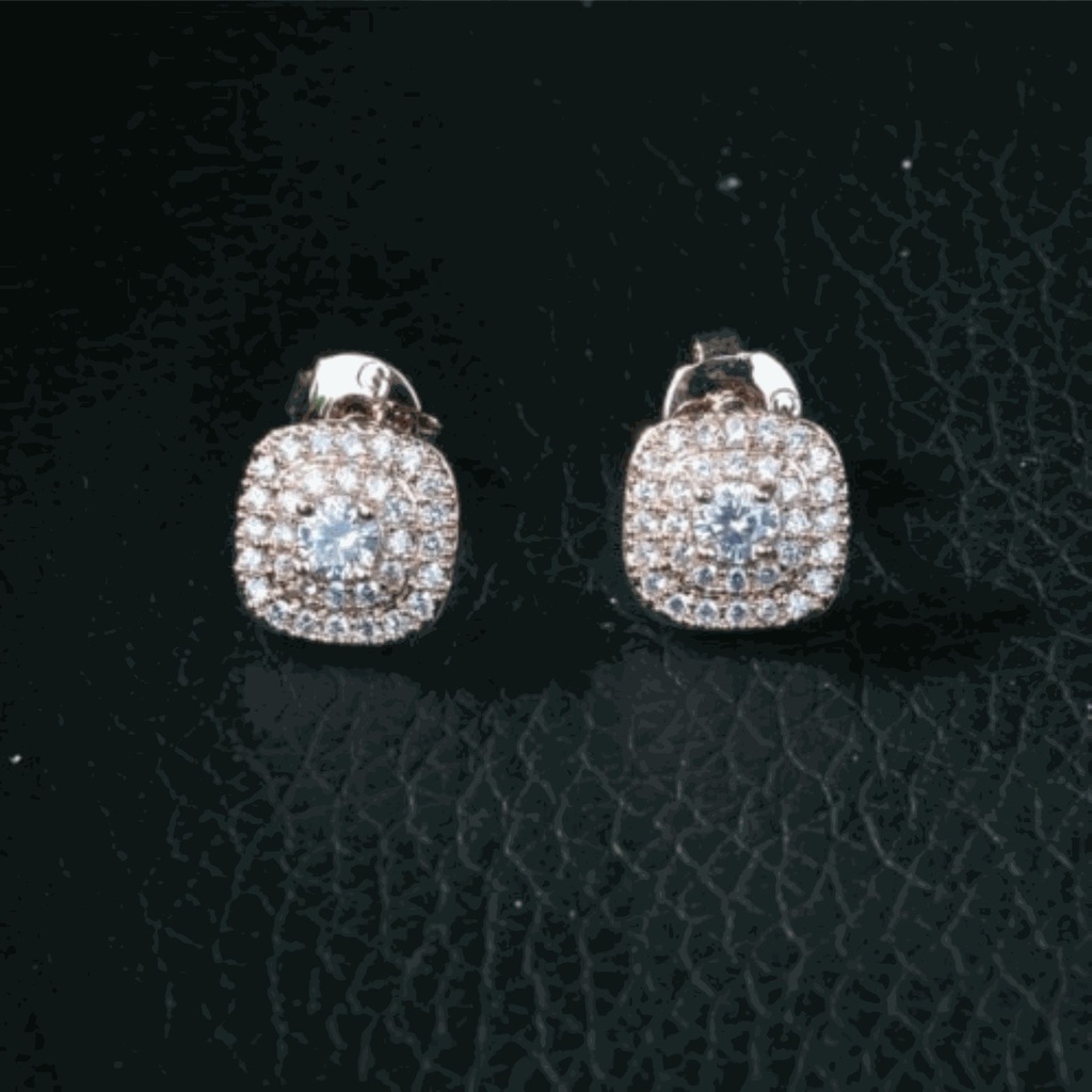 Cushion Style Round Diamond Earrings For Women