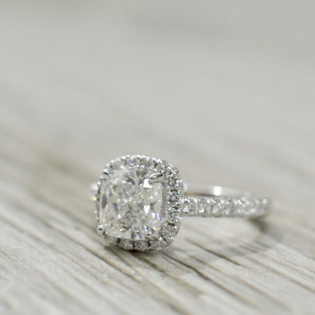 Cushion Cut Halo Engagement Ring For Her