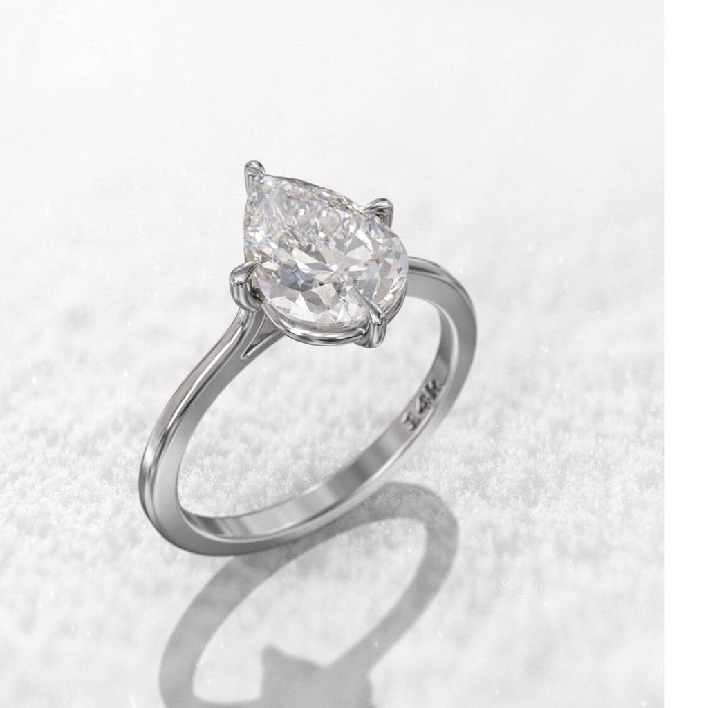  Pear Cut VVS Clarity Lab Grown Diamond Engagement Ring/ Solitaire Gold Wedding Ring/ Anniversary Gift/ Diamond Rings