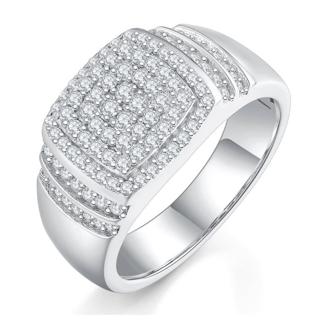 Diamond Ring For Men Platinum Plated Silver