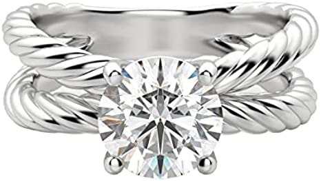 Round Cut Solitaire Cross Band Engagement Ring For Women