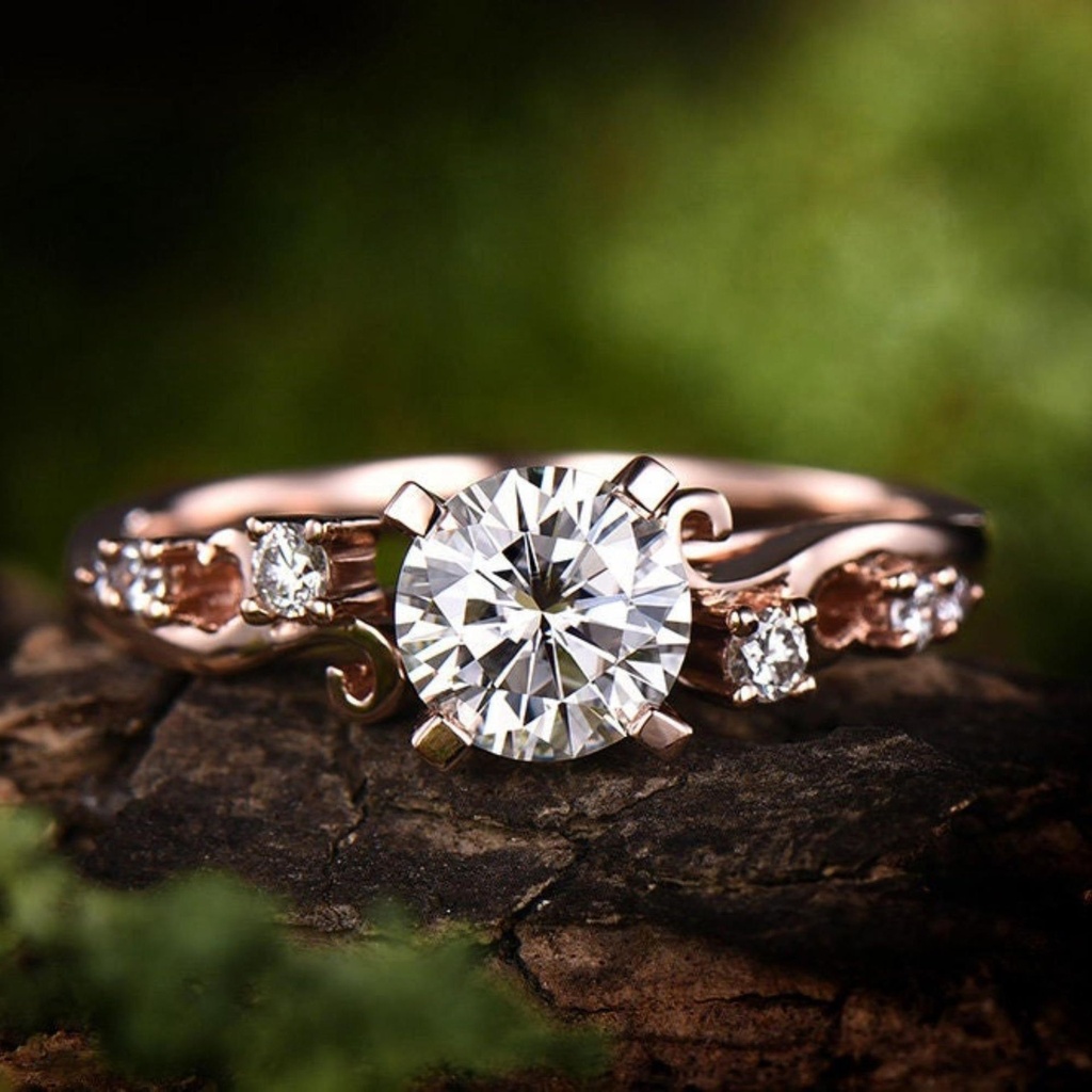 Moissanite Engagement Ring Rose Gold 14K/18K Diamond  Ring Unique Wedding Band Promise Ring Moissanite Ring Gold Vintage