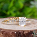  Colorless Radiant Cut Engagement Ring / 14KT Solid Gold Bridal Ring Set / Half Eternity Matching Band / Wedding Ring Set For Her