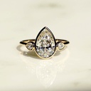 Pear Diamond Three Stone Bezal Engagement Ring , 14K Gold ring Gift For Her, Full Bezal Pear Diamond Wedding Ring 