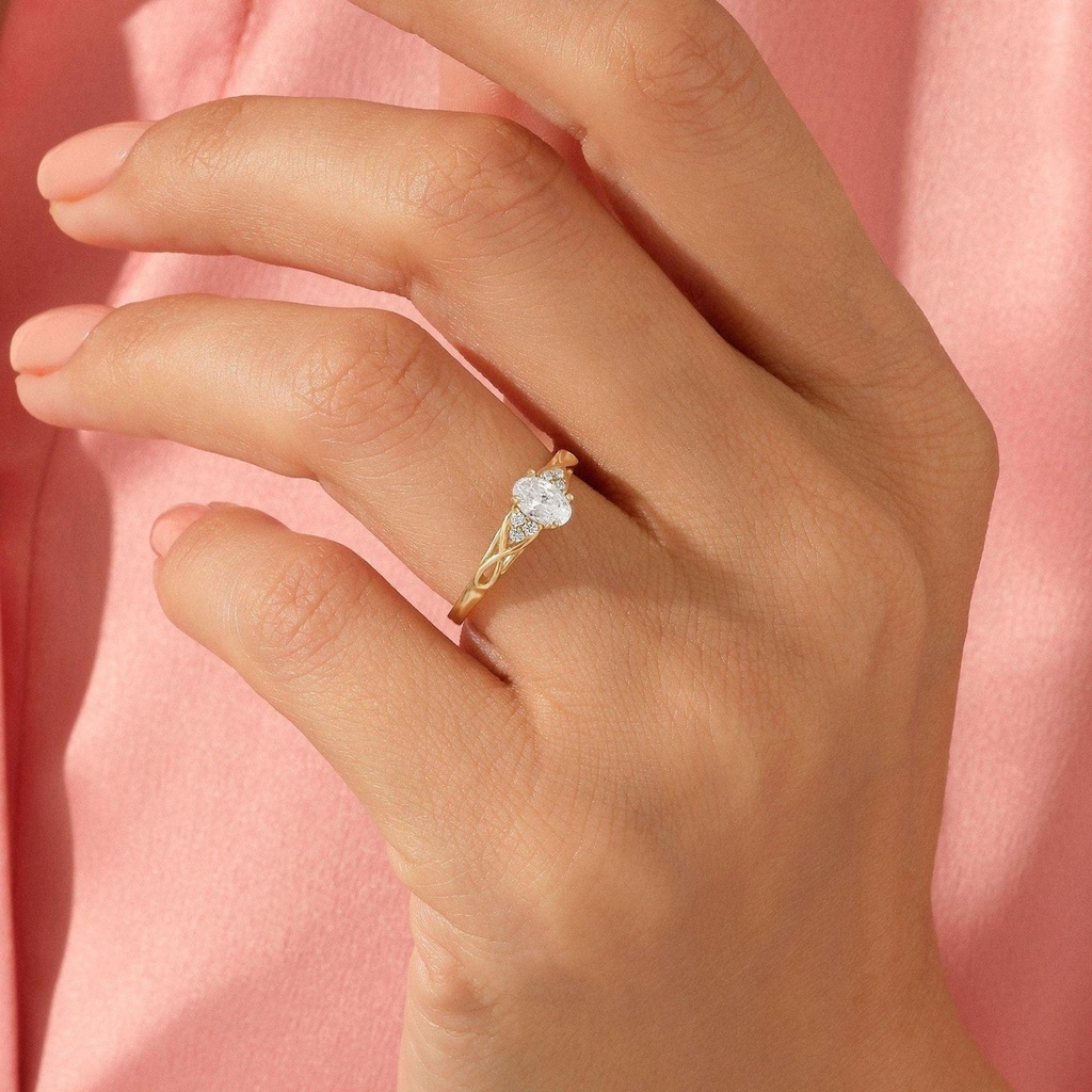  Engagement Ring, Solid Gold Minimalist Oval Solitaire Ring ,Vintage Lab Created Simulated Diamond Ring Women Bridal Ring