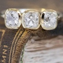 Old Mine Cushion Cut Moissanite Ring Three Stone Wedding Ring, Bezel Setting Ring, 14k Yellow Gold Ring , Ring For Women