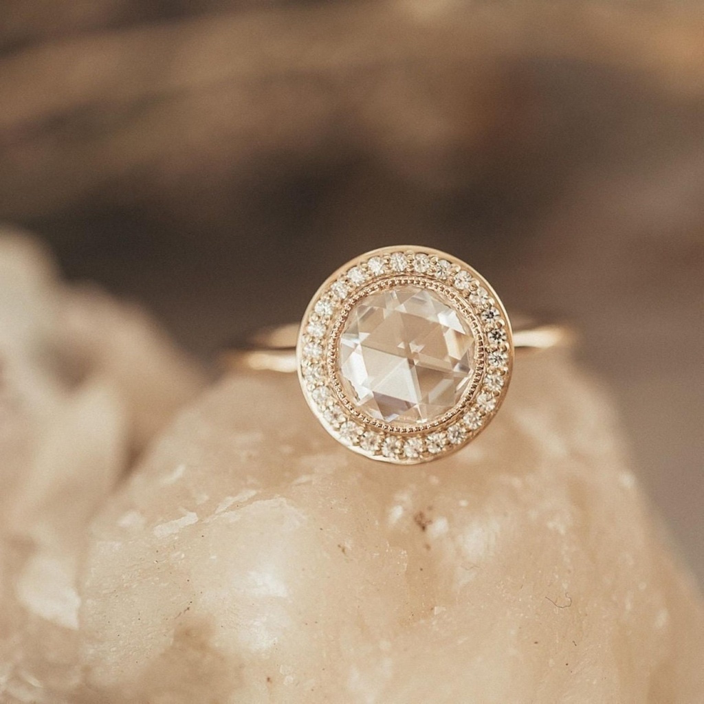 White Rose cut Moissanite Diamond Ring, Engagement Moissanite Diamond Ring 14K Rose Gold Plated Ring Anniversary, Birthday Gift