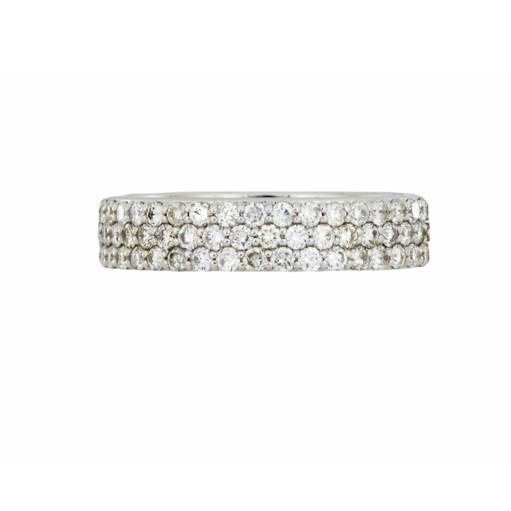  Diamond Band, 14K Gold Diamond Micro Pave Wedding Band, 3 Row Lab Grown Diamond Band, Half Eternity Diamond Band