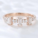14K Solid Gold Round & Baguette Cut Moissanite Wedding Band, Unique Design Minimalist Engagement Ring For Her, Proposal Ring, Promise Ring