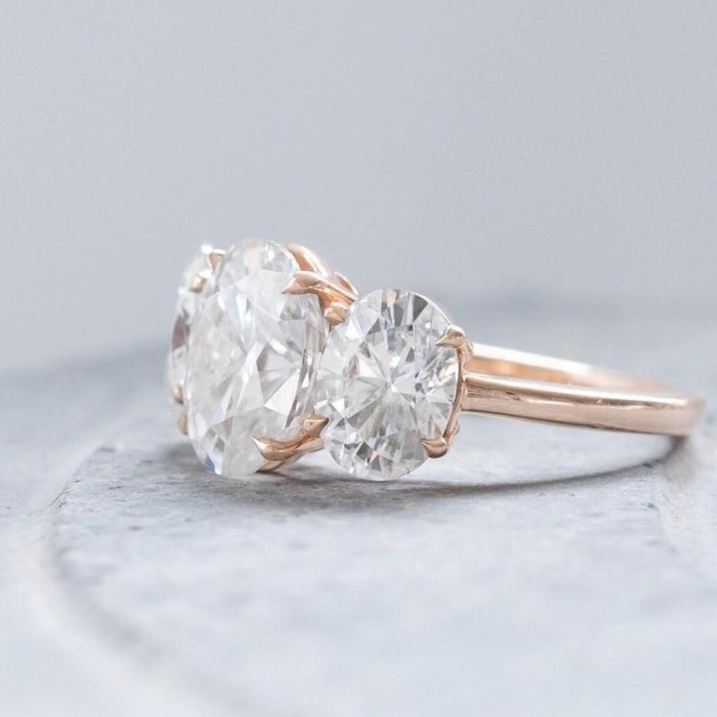 Oval Diamond Three Stone Engagement Ring for Women