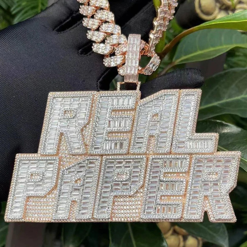Two Tone Layers Baguette VVS Diamond Customized Name Necklace For Men, Real Rapper Pendant, Hustler's Pendant, Iced Out Pendant, Custom Name Plate