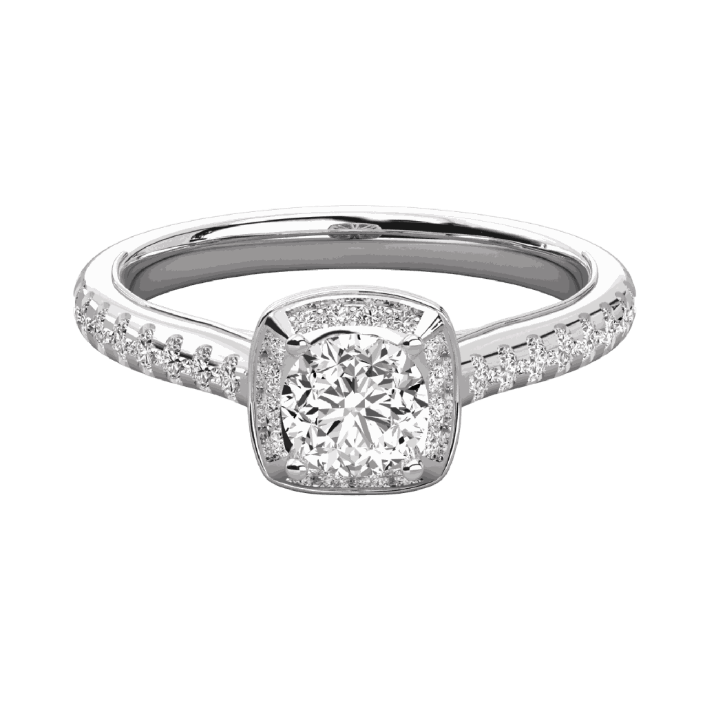  Round Cut Diamond Micro Prong Set Halo Engagement Ring 