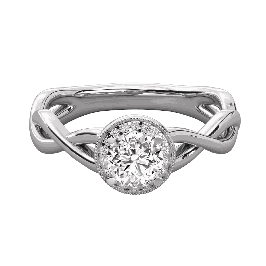  Round Diamond Twisted Shank Halo Engagement Ring 