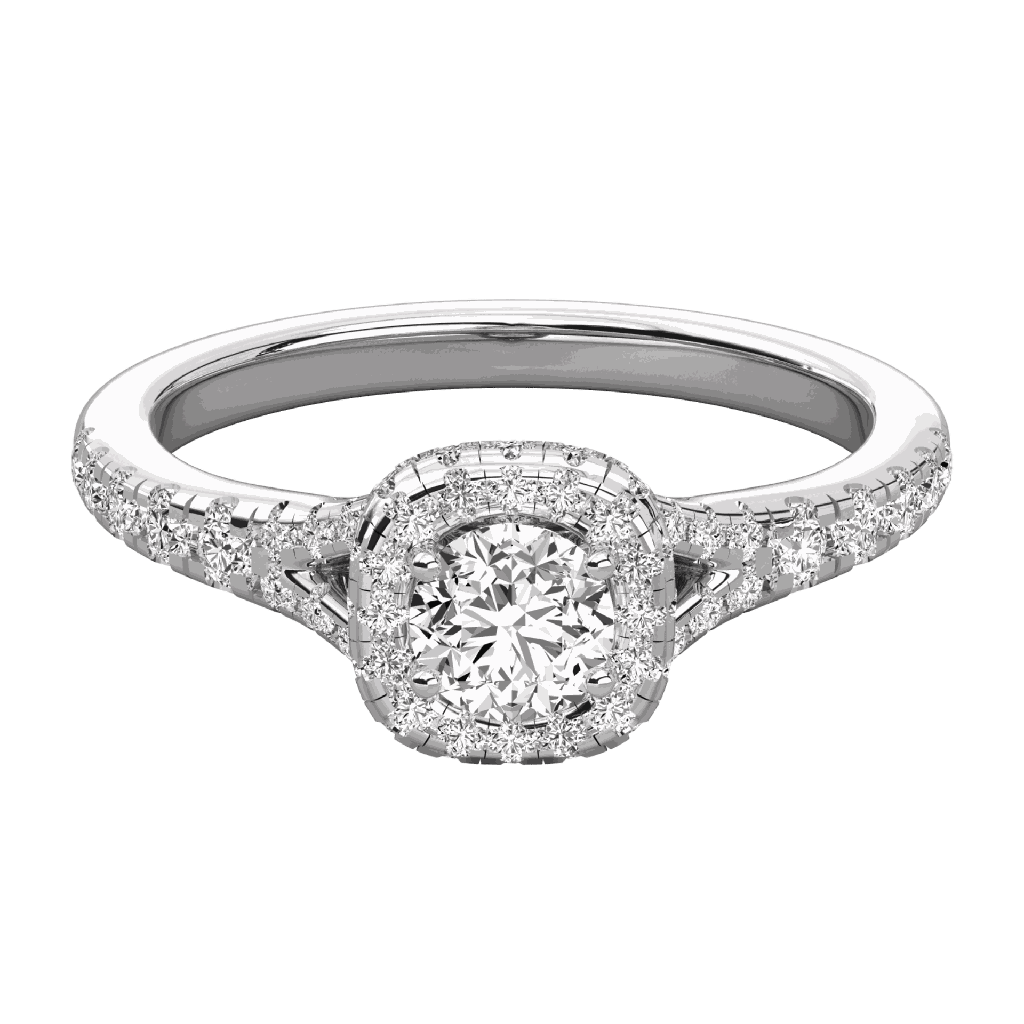  Round Diamond Micro Prong Set Round Halo Engagement Ring 