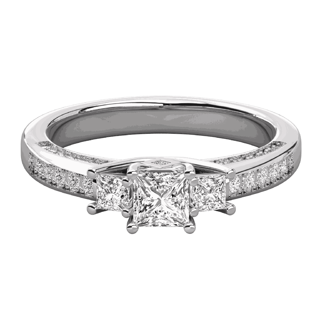 Princess Diamond 3 Stone Wedding Band