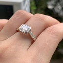 East West Emerald Cut Colorless Moissanite Diamond Engagement Ring, Bezel Set Hidden Halo Promise Ring For Her, Perfect Gift For Her