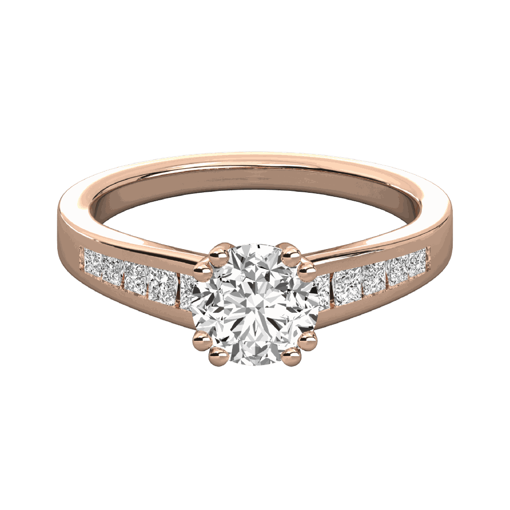  Round And Princess Cut Diamond Channel Set Engagement Ring For Her