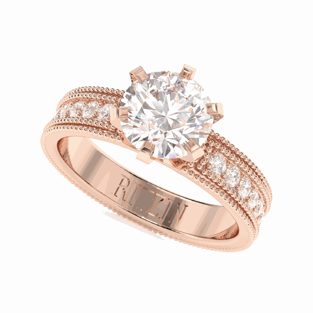 Vintage 14k Gold Wedding Ring Set Round Cut Moissanite Bridal Ring Set/Art Deco Engagement Ring Set/Unique Promise Gift/Ring For Her