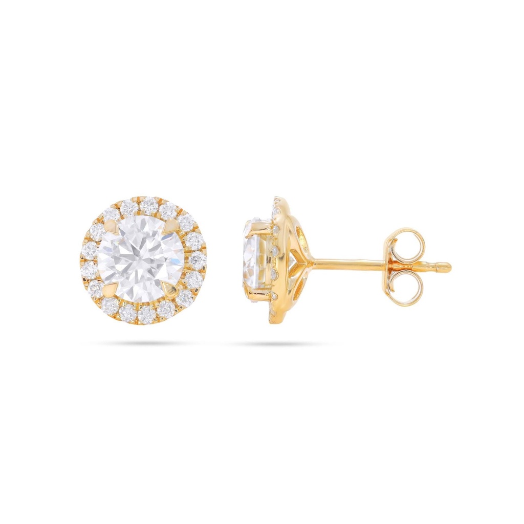 Round Diamond Halo Stud Earrings For Her