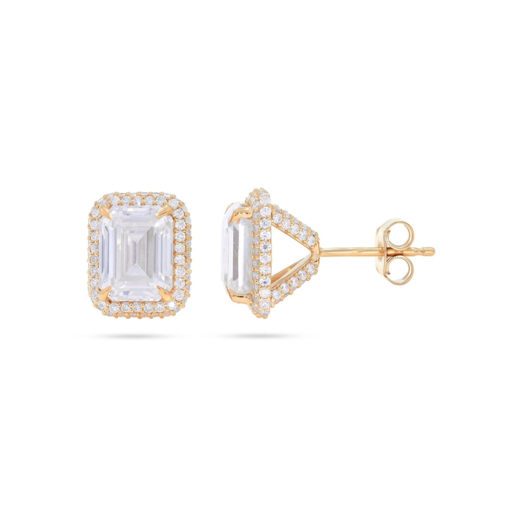  Emerald Cut & Round Diamond Halo Stud Earrings For Her