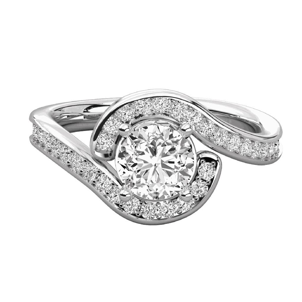 Round Diamond Bypass Halo Engagement Ring 