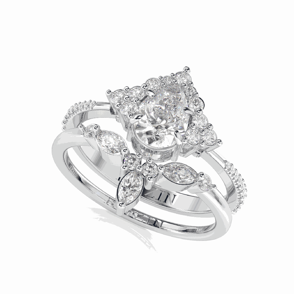 Solid Gold  Wedding Ring Set Unique Matching Ring Anniversary Ring Set Teardrop  Bridal Set Vintage Promise Set