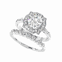 Round Cut Engagement Ring Set Dainty Bridal Set Unique Art Deco Wedding Ring For Women Halo Anniversary Ring