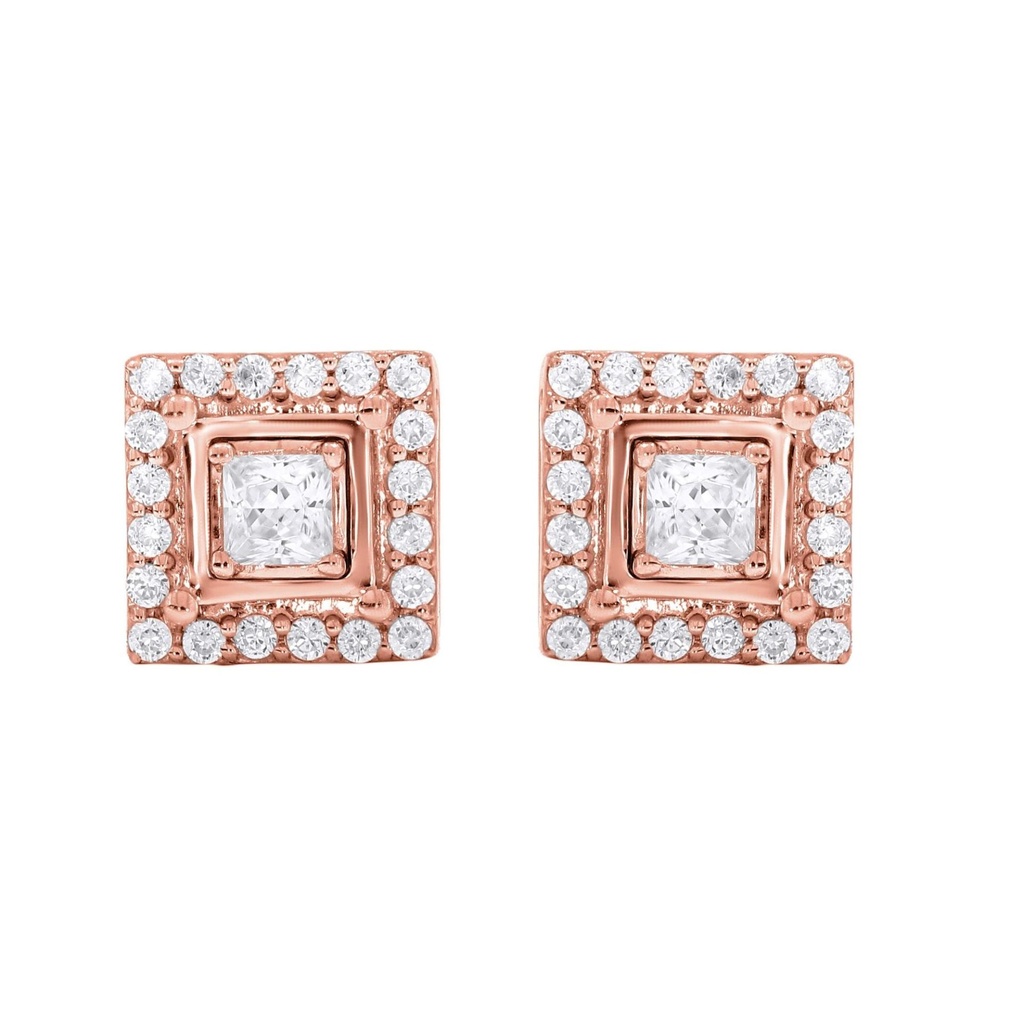  Round And Princess Diamond Prong Set Stud Earrings