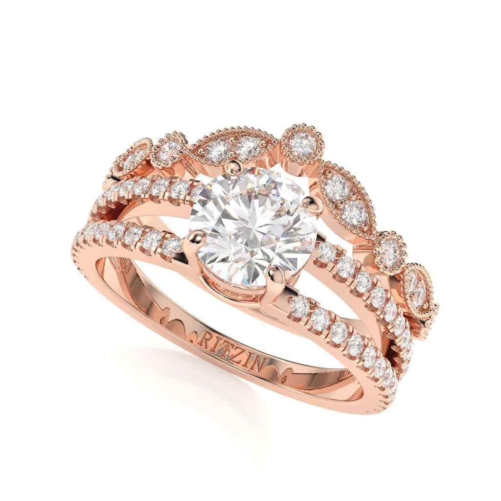 Dainty Engagement Ring Round Cut  Ring 14K Rose Gold Ring Prong Set Ring Split Shank Ring Set Promise Bridal Ring For Women