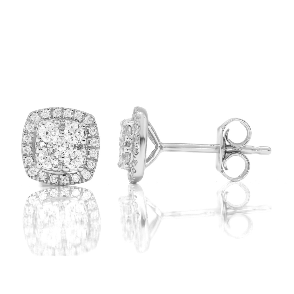  Round Diamond Prong Set Flower Design Stud Earrings 