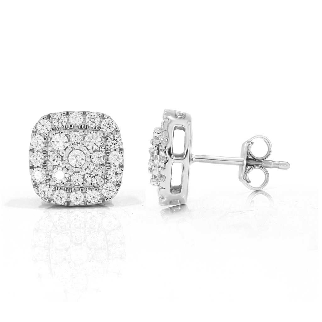  Round Diamond Plate Set Stud Earrings 