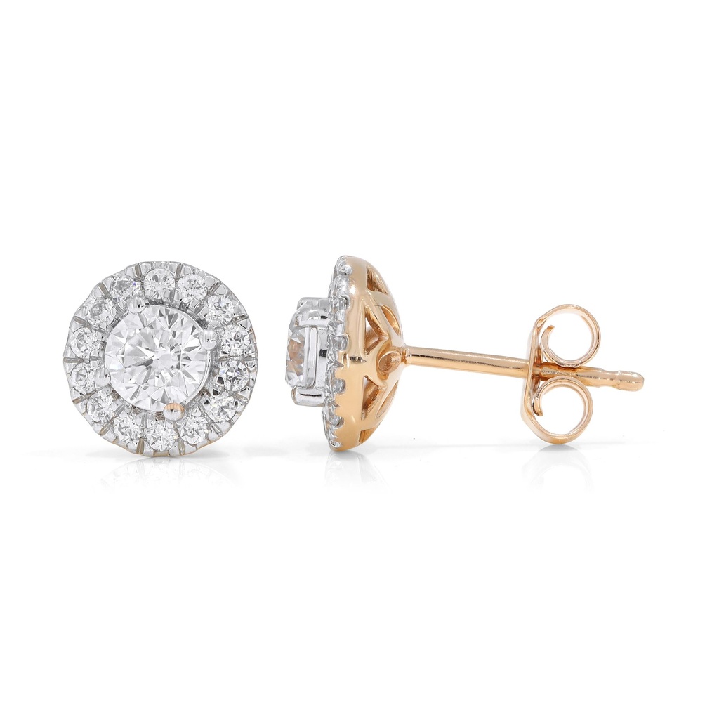 Round Diamond Flower Design Stud Earrings 