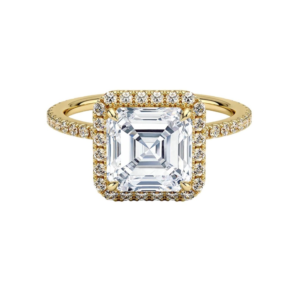  Asscher Cut Hidden Halo Engagement Ring For Women