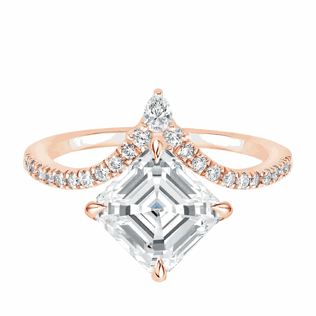  Asscher Cut Curved Engagement Ring For Women