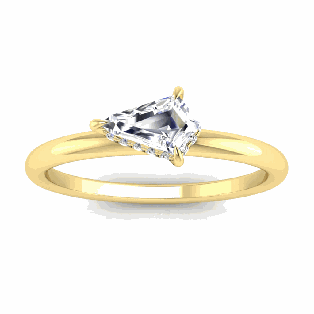 1.30 Carat Kite Cut Hidden Halo Moissanite Ring in Yellow Gold