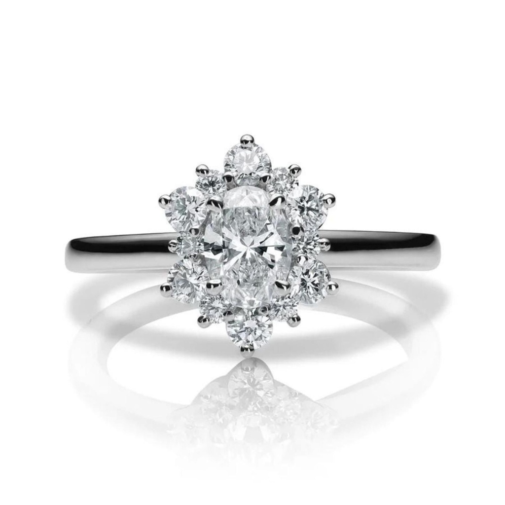  Oval Cut Moissanite Floral Engagement Ring In White Gold